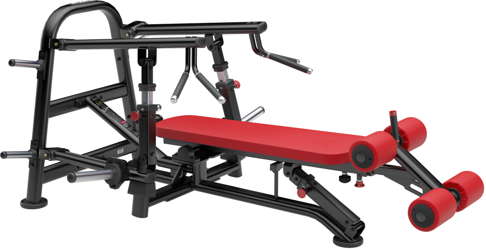 Decline / Flat converging bench press, view 1