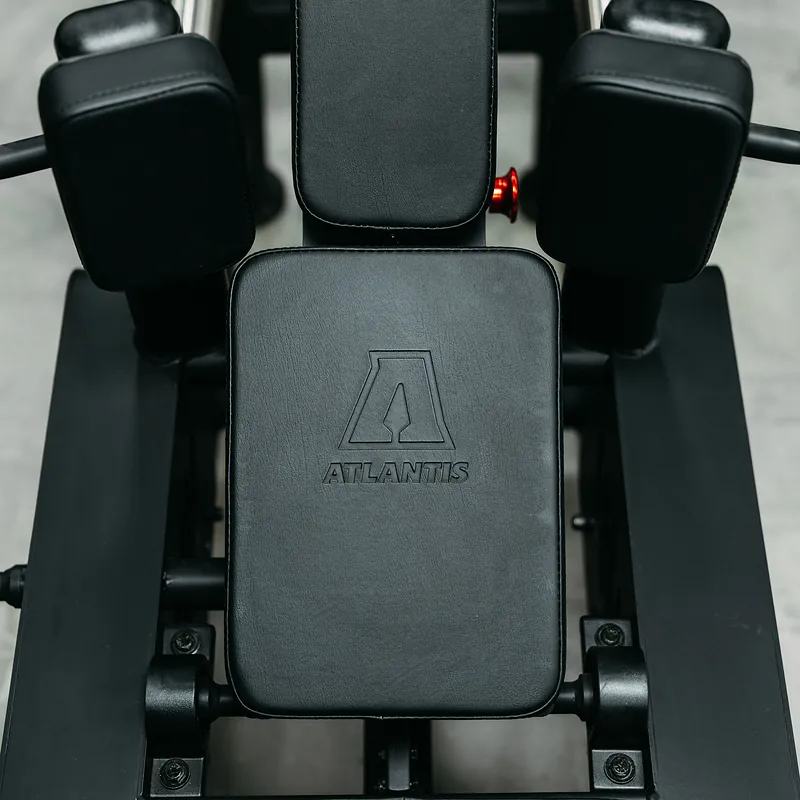 The Atlantis logo debossed in the upholstery of a bench