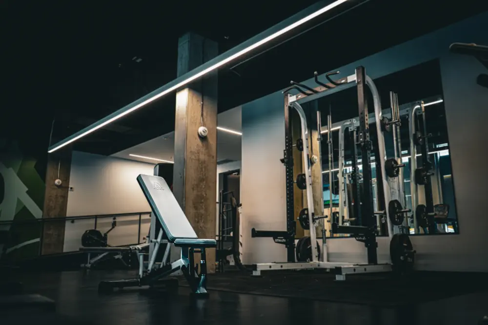 Rack and bench in a condominium gym